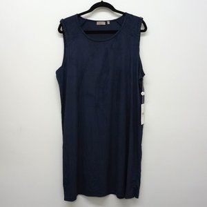 evolution by CYRUS Womens Dress XL Sleeveless V Neck Faux Suede Blue